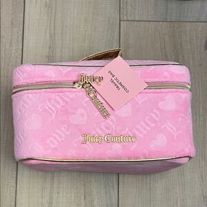 Juicy Couture Pink Velvet Travel Cosmetic Case with Gold Accents